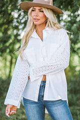 Eyelet Detail Button Down High-Low Shirt