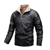 Men Stand Up Collar Plus Velvet Leather Casual