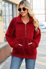 Half-Zip Collared Teddy Sweatshirt - Minihomy