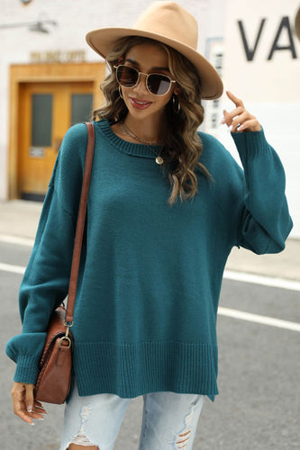High-Low Slit Ribbed Trim Knit Pullover