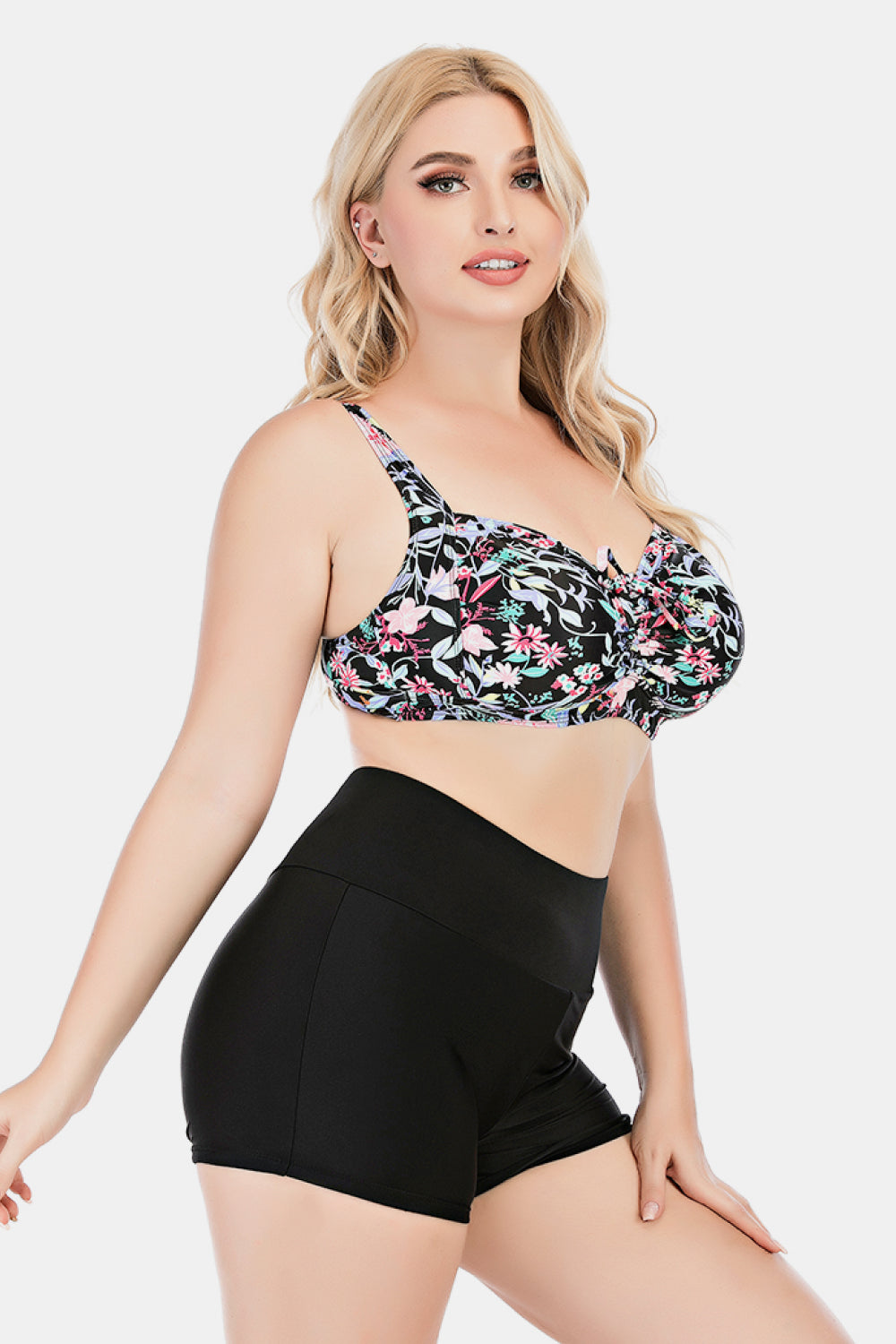 Plus Size Floral Ruched Two-Piece Swim Set - Minihomy