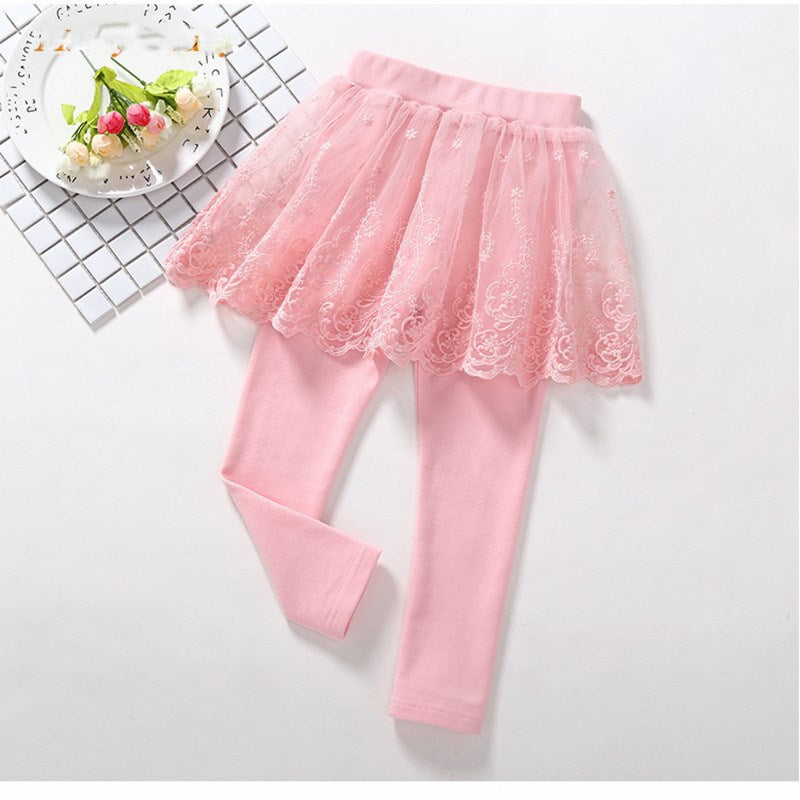 Children's Girls Leggings Cotton Lace Skirt Pants - Minihomy