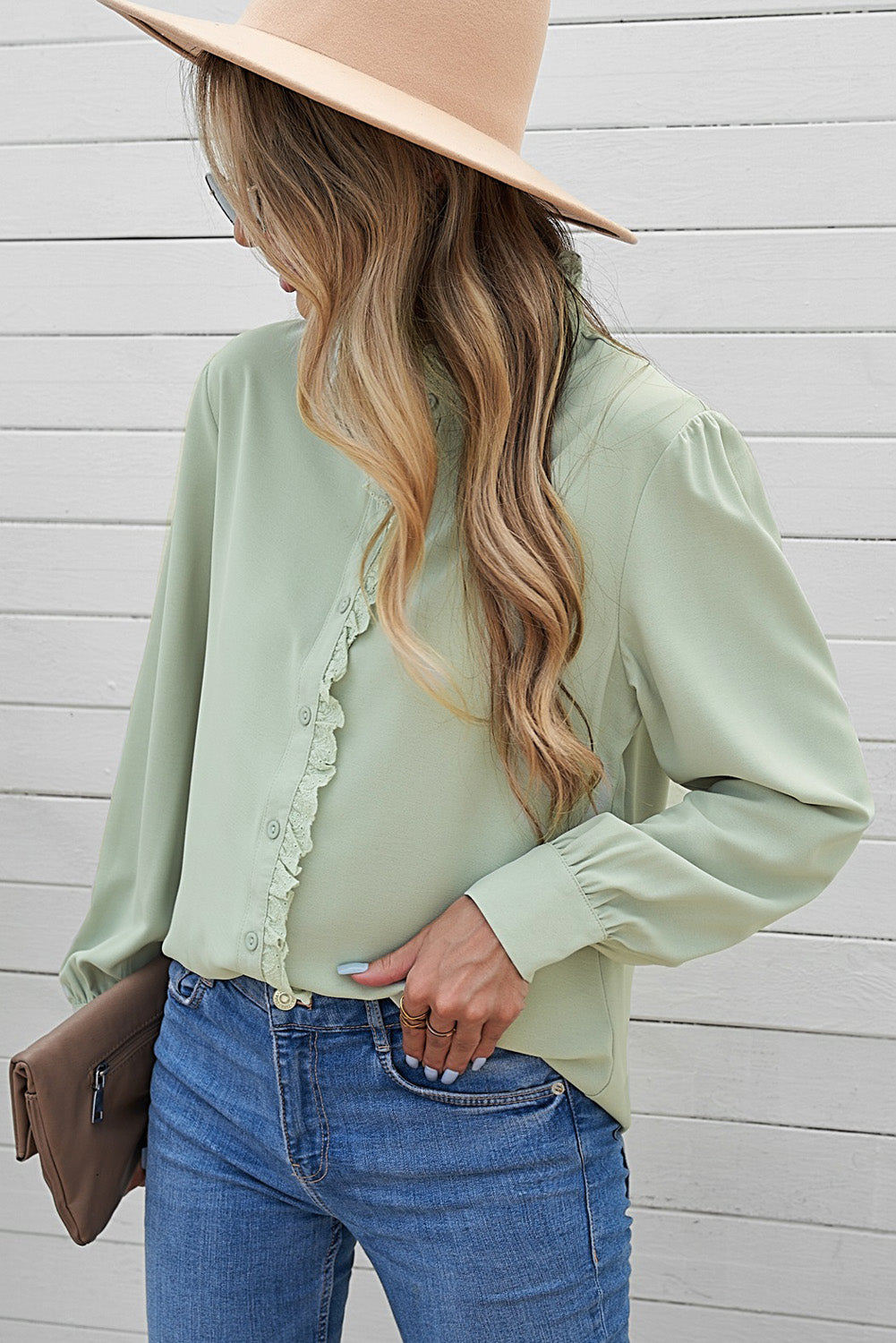 Frilled Trim Button Down Shirt - Minihomy