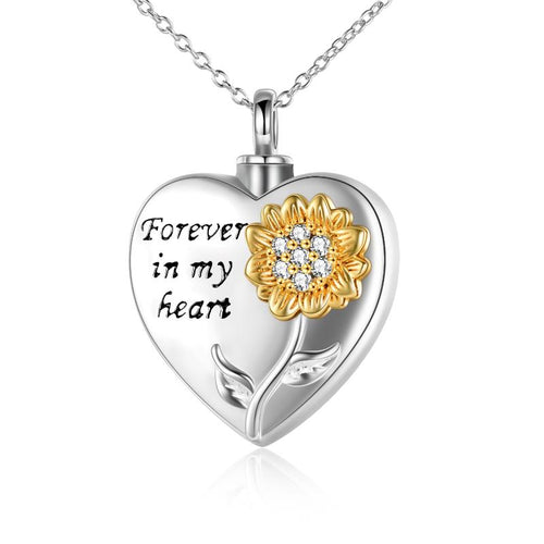 Sterling Silver Sunflower Heart Urn Necklace for Ashes Jewelry