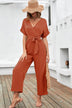 Tie-Waist Surplice Wide Leg Jumpsuit - Minihomy