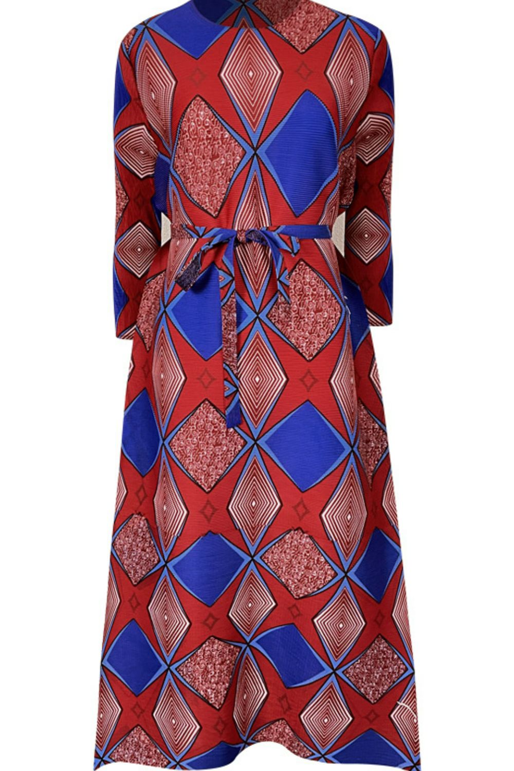 Geometrical Print Accordion Pleated Three-Quarter Sleeve Dress - Minihomy