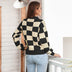 Checkered Two-Tone Dropped Shoulder Crewneck Sweater - Minihomy