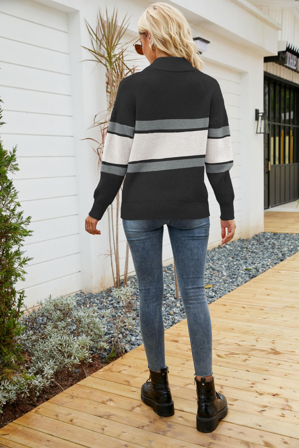 Quarter-Zip Rib-Knit Collared Sweater