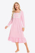 Contrast Lace Trim Ruffle Hem Square Neck Night Dress - Minihomy