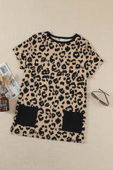 Leopard Pocketed T-Shirt Dress - Minihomy