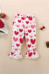 Girls Heart Print Bow Detail Sweater and Flare Pants Set - Minihomy