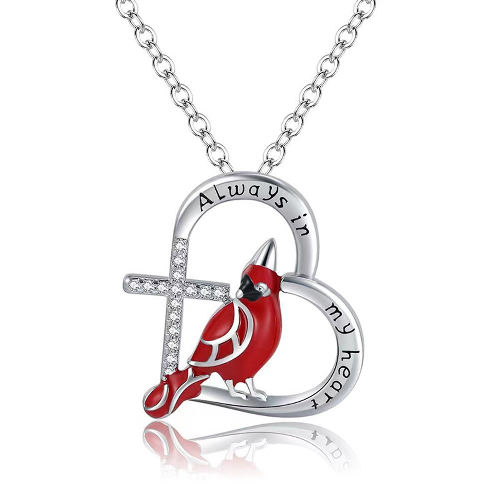 Creative Cardinal Heart Pendant Necklace