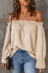 Frill Trim Off-Shoulder Flounce Sleeve Blouse - Minihomy