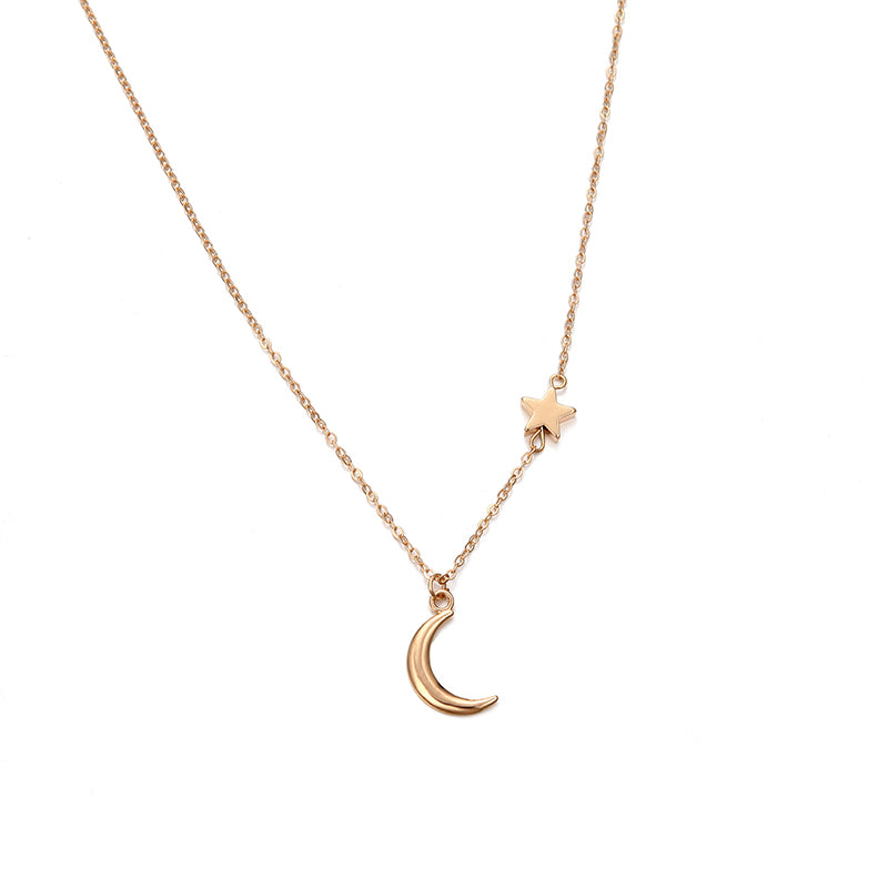 Simple Star & Moon Pendant Necklace For Women