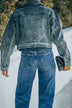 Acid Wash Lapel Collar Cropped Denim Jacket - Minihomy