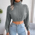 Cable-Knit Dropped Shoulder Turtleneck Cropped Sweater - Minihomy