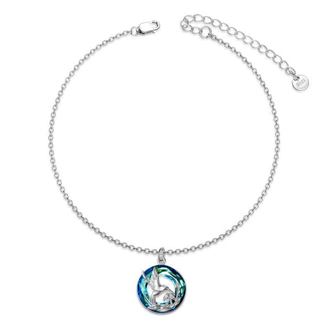 14k White-Gold Plated Austrian Circular Blue Crystal with S925 Sterling Sliver Hummingbird Anklet Summer Beach Gifts