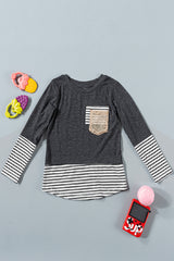 Girls Striped Color Block Sequin Pocket Top - Minihomy