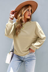 Dropped Shoulder Balloon Sleeve Sweatshirt - Minihomy