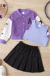 Girls Contrast Bomber Jacket, Tank, and Pleated Skirt Set - Minihomy