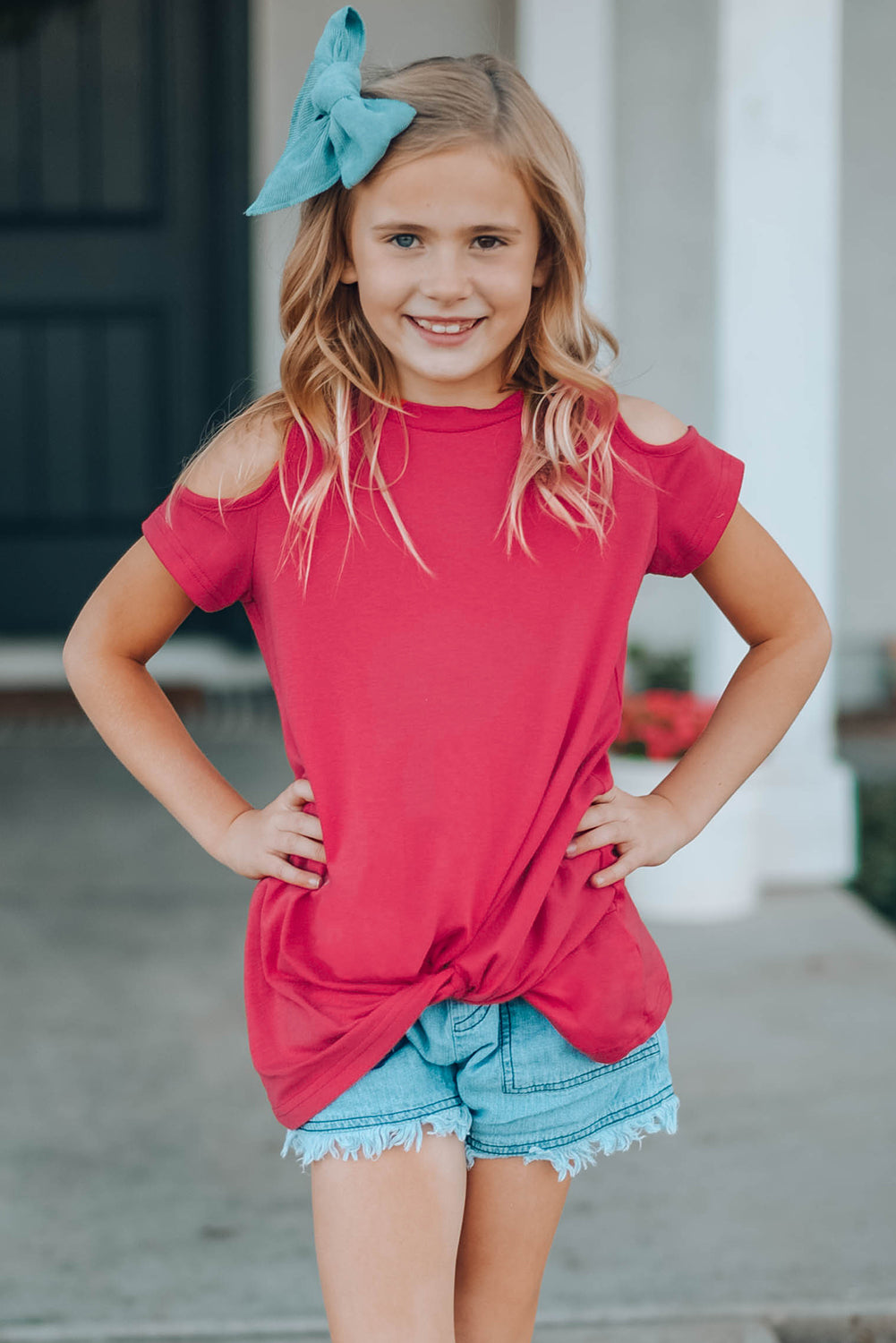 Girls Cold-Shoulder Twist Front T-Shirt