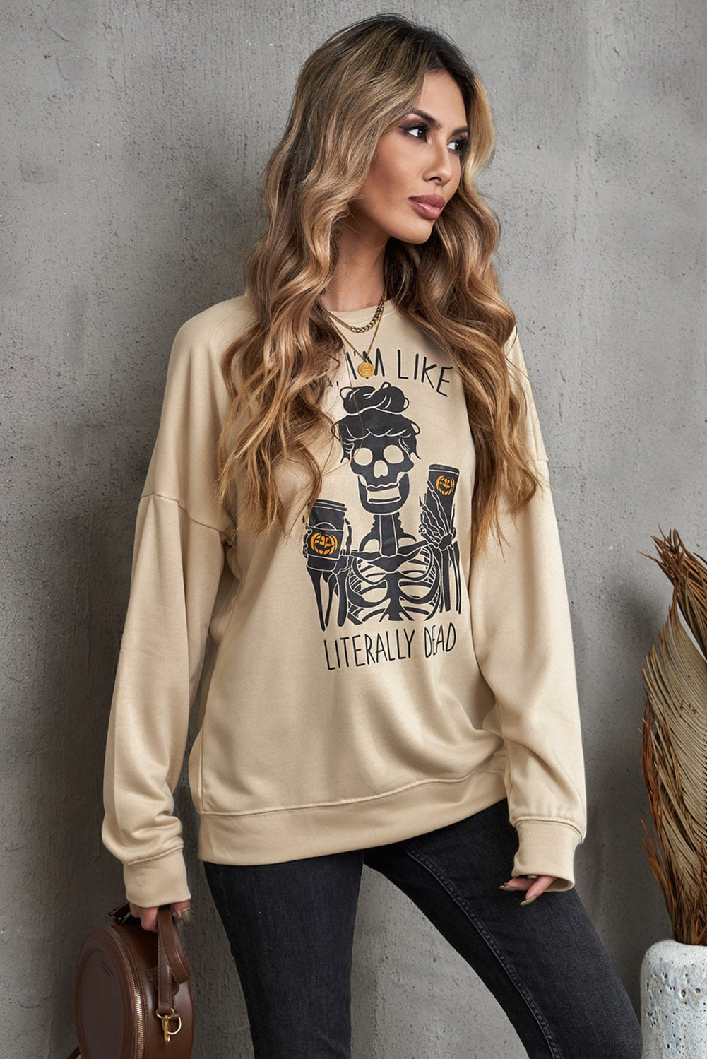 Halloween Skeleton Graphic Dropped Shoulder Sweatshirt - Minihomy