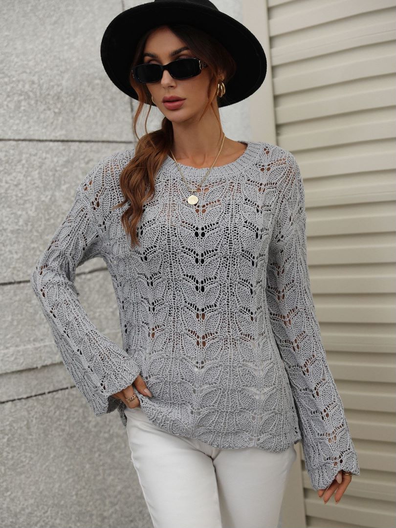 Openwork Dropped Shoulder Knit Top - Minihomy