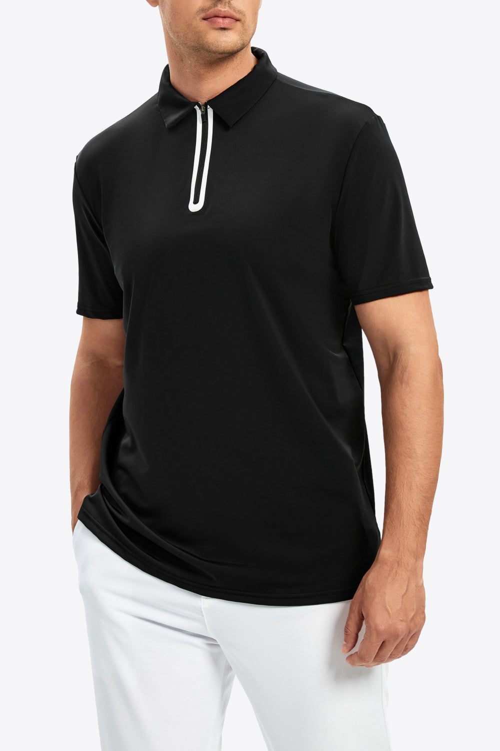 Contrast Short Sleeve Zip Polo Shirt - Minihomy