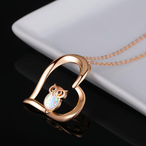 Owl Necklace Cute Opal Jewelry 18K Plated Sterling Silver Rose Gold Necklace for Women