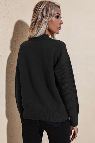 Mock Neck Cable Knit Sleeves Sweater