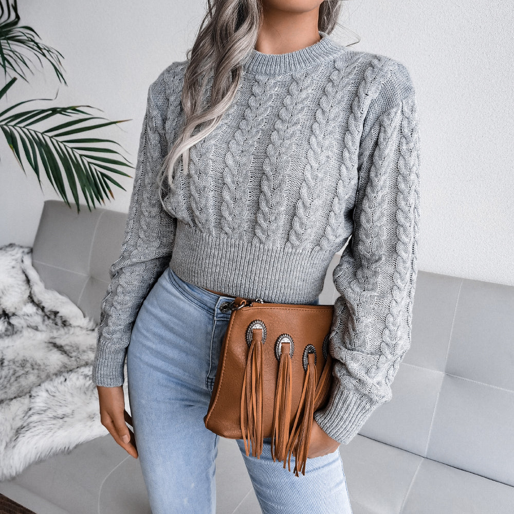 Cable-Knit Cropped Sweater - Minihomy