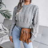 Cable-Knit Cropped Sweater - Minihomy