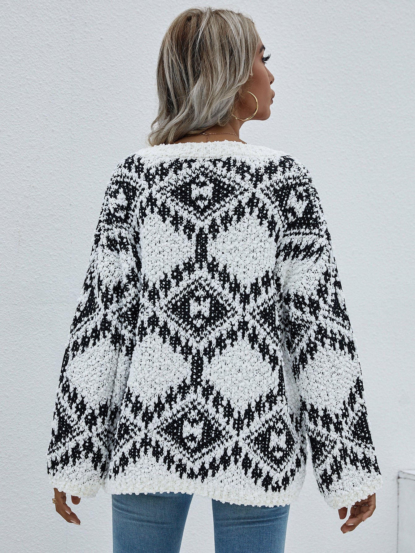 Geometric Print Chunky Knit Sweater - Minihomy