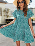 Leopard Short Flounce Sleeve Tiered Dress - Minihomy