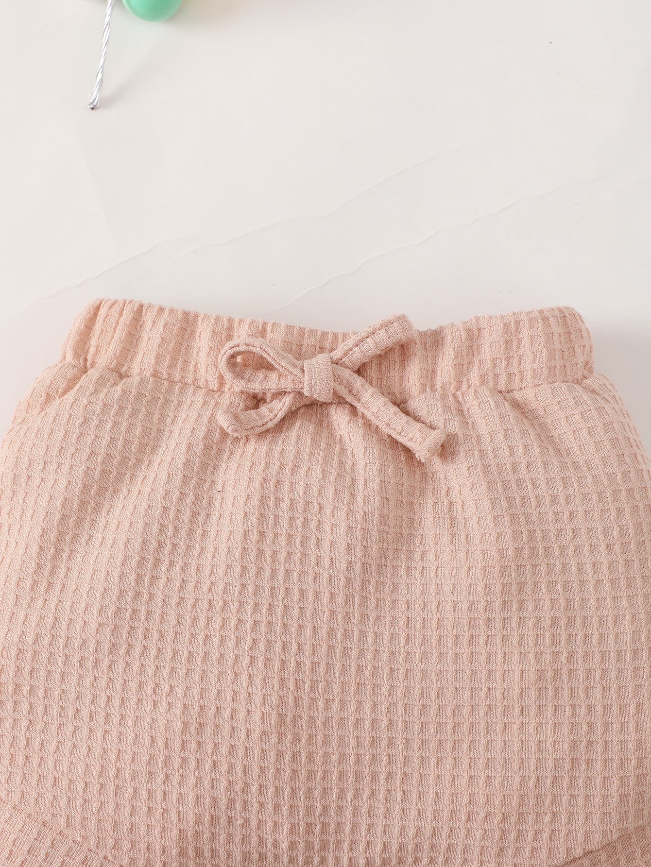 Baby Girl Waffle-Knit Tie-Shoulder Top and Shorts Set - Minihomy