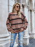 Striped Round Neck Lantern Sleeve Sweater