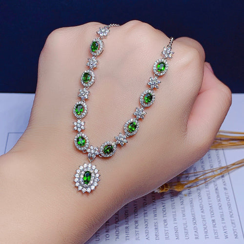 Natural Diopside Necklace Female Pendant S925 Pure