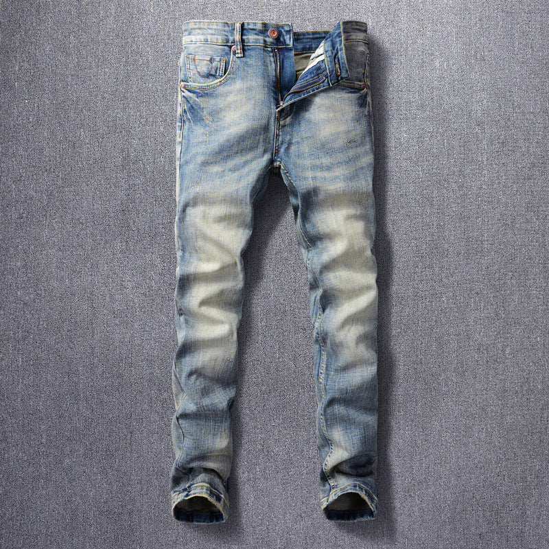 Men's Jeans Made Old Washed Slightly Elastic