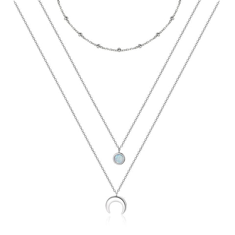 Sterling Silver  Moonstone Crescent Moon Layered Necklace Gift for Women