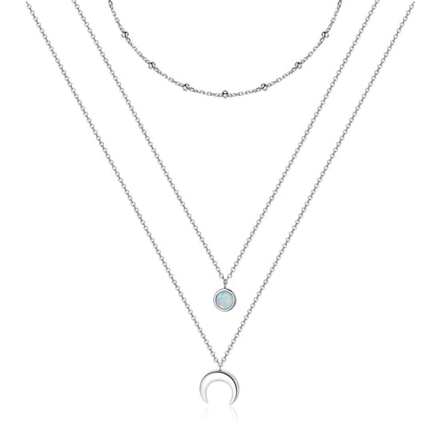 Sterling Silver  Moonstone Crescent Moon Layered Necklace Gift for Women