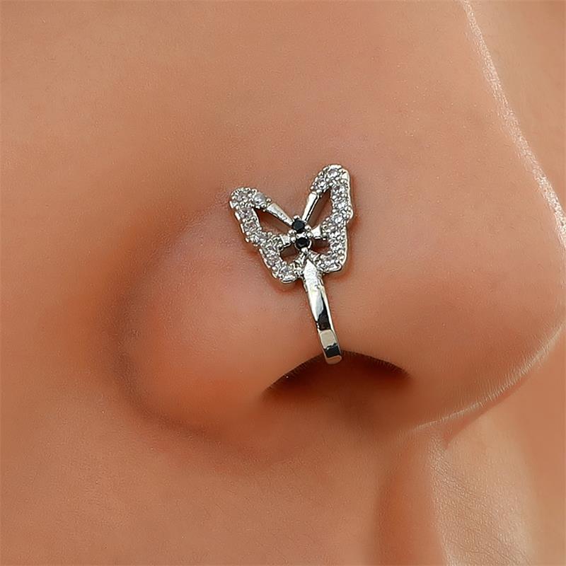 Personalized U-Shaped Diamond-Studded Butterfly Non-Hole Nose Clip