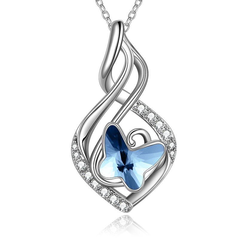 925 Sterling Silver Infinity Necklace Blue Crystal Butterfly Gift