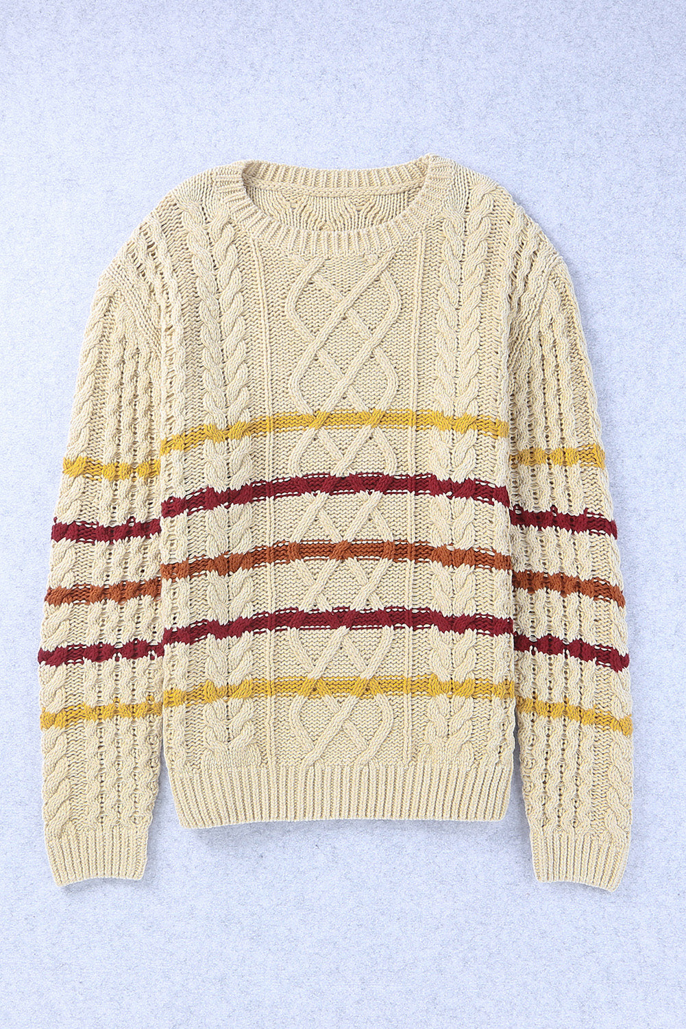 Striped Round Neck Mixed Knit Sweater