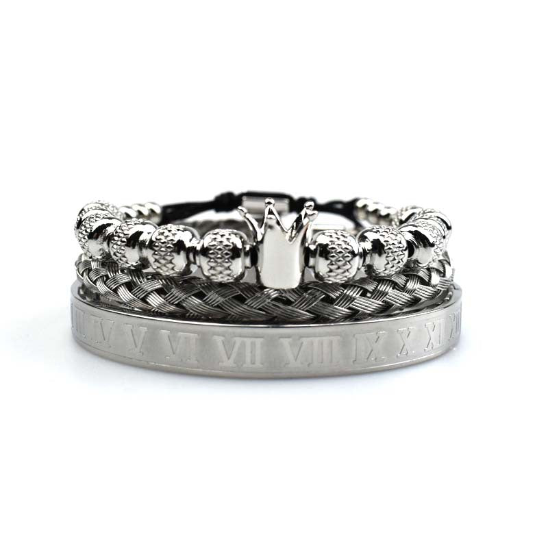 Luxury Roman Royal Crown Charm Bracelet Men Stainless Steel Geometry Pulseiras Men Adjustable Bracelets Couple Jewelry Gift - Minihomy