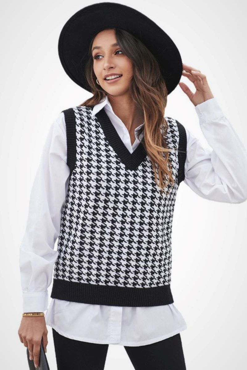 Houndstooth Pattern Sweater Vest