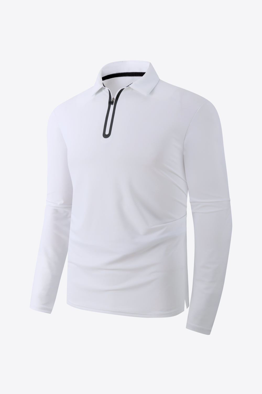 Contrast Long Sleeve Zip Polo Shirt - Minihomy