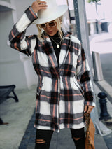 Plaid Lapel Collar Longline Jacket with Pockets