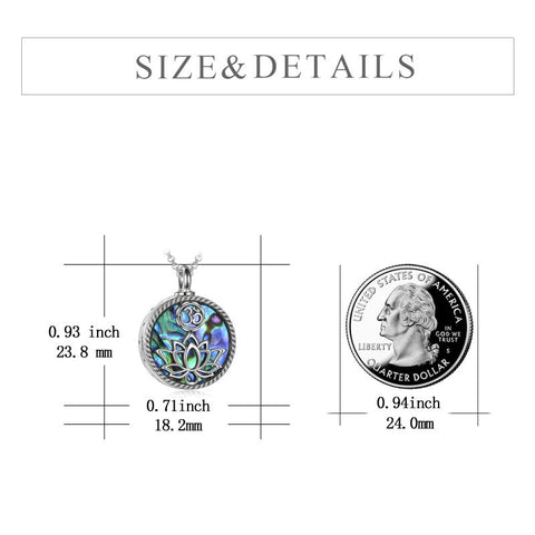 Yoga Lotus Urn Necklace with Abalone Shell 925 Sterling Silver Memorial Cremation Jewelry