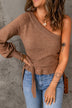 Side Tie One-Shoulder Ribbed Trim Sweater - Minihomy