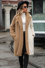 Color Block Dropped Shoulder Sherpa Duster Coat - Minihomy